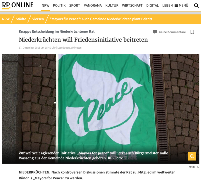 Niederkrüchten tritt der Organisation Mayors for Peace bei!